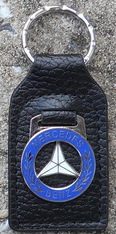 Mercedes (blue) Enamel Badge - Handmade Classic Car Leather Key Fob/Key Ring